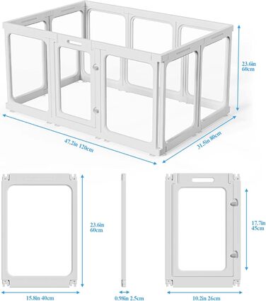 Кія для цуценят SISKEYCOOC 60 см з акрилового пластику, прозорий, з дверцятами, для собак середніх та маленьких порід, легкий у догляді, для дому, 10 шт. Білий, 9+1, висота 60 см