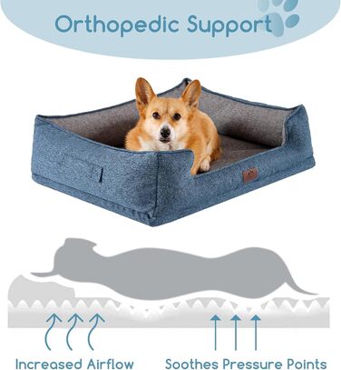 Ортопедичне собаче ліжко Hollypet для середніх собак, зелене, 81.3 x 61.3 x 32 x 24 x 8.5 см, знімний, водонепроникний чохол, антиковзаюча підставка