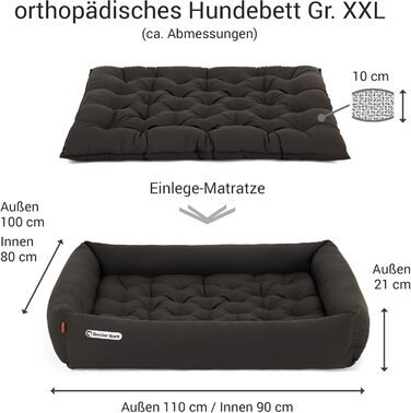 Ортопедичне ліжко для собак Doctor Bark - миється до 95°C, гігієнічне, без запаху, великі породи, з м'яким коржем (XXL 110x100 см, коричневе)