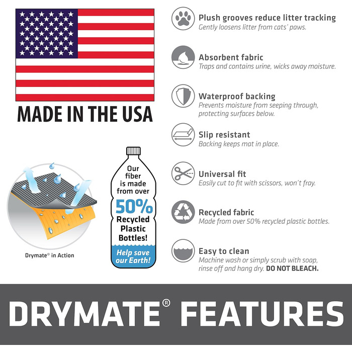 Килимок Drymate Original для котячого туалету: захист від бруду, сечі, машинне прання, США, з перероблених матеріалів