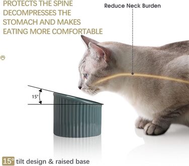 Підвищена годівниця для котів Sweejar з кераміки, нахилена, 350 мл, бежева. Захист хребта, запобігання згортанню та нудоті. Без стресу.