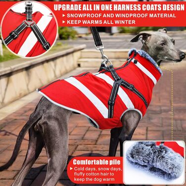 Водонепроникні куртки для собак, зимові теплі куртки для собак, одяг для домашніх тварин з відбиваючими елементами, куртки для собак у холодну погоду, затишні костюми від снігу, куртки та жилети для маленьких, середніх та великих собак (Червоний, 6XL)