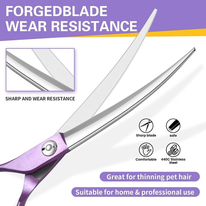 Ножиці для собак 7 дюймів, вигнуті - професійні ножиці для грумінгу собак, котів та інших тварин з ергономічною ручкою та регульованим гвинтом