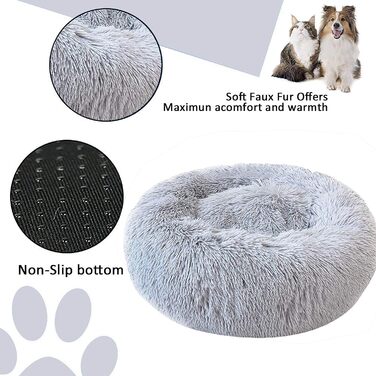 Кругле ліжко для собак та котів Haoye, плюшеве, Ø 50 см, сірого кольору
