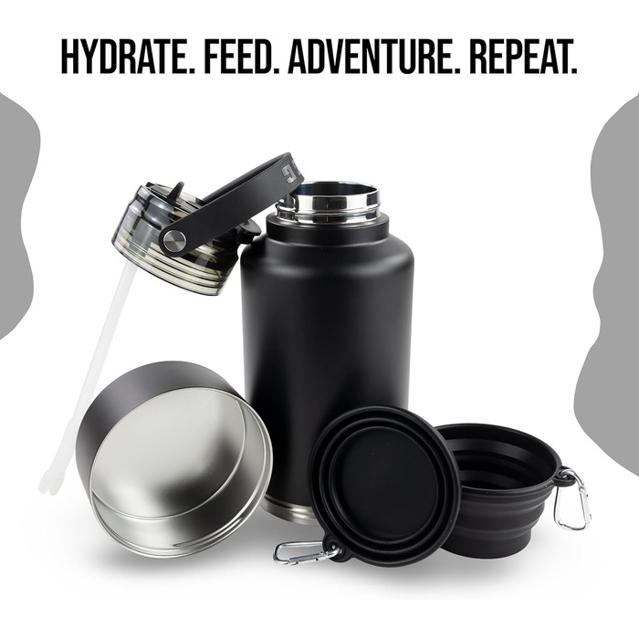 Водяна пляшка для собак Hogg Hydro Hound з нержавіючої сталі, ізольована, з неслизьким покриттям, чорний колір, 907.2 г