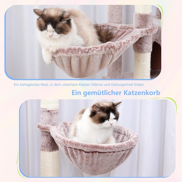 Котячий будиночок Hey-brother XXL для великих котів, 180 см. Стабільний котячий комплекс з 3 платформами, 3 великими печерами та 2 котячими будиночками, бежевий, EMPJ038MU