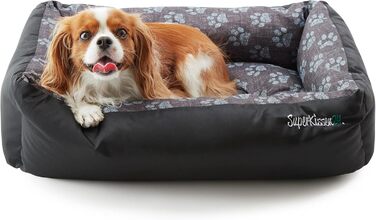 Крісло-лежанка для собак SuperKissen24: лежанка-кошик, лежанка-софа, лежанка для собак великих, середніх та маленьких порід. Лежанка для тварин, розмір L, чорний та сірий колір, з подушками з льону, 95x75 см. Можна прати.