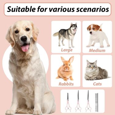 Набір професійних ножиць для грумінгу собак та котів 5-в-1, нержавіюча сталь, з гребінцем для догляду за шерстю (Рожевий)