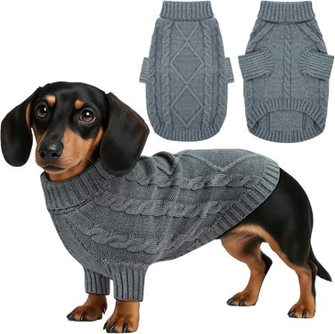 Теплий зимовий пуловер для собак з довгим рукавом, з м'яким коміром-горловиною. Підходить для такс, бульдогів, шнауцерів та інших порід.