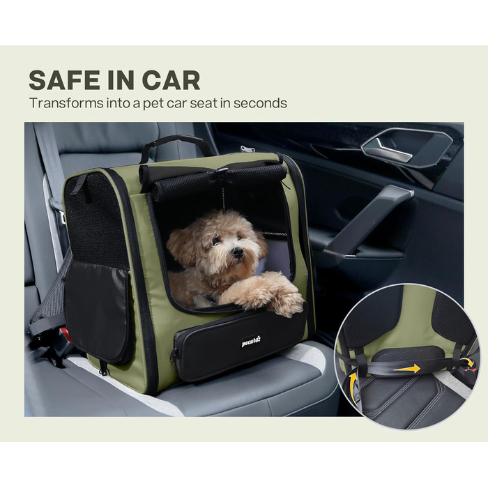 Рюкзак-переноска для котів та маленьких собак Pecute, темно-зелений. З вентиляцією, міцний, ергономічний, для подорожей, кемпінгу та походів.