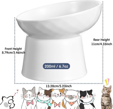 Набір мисок для котів Tanlade з підняттям, кераміка, 4 шт. (білий та сірий)