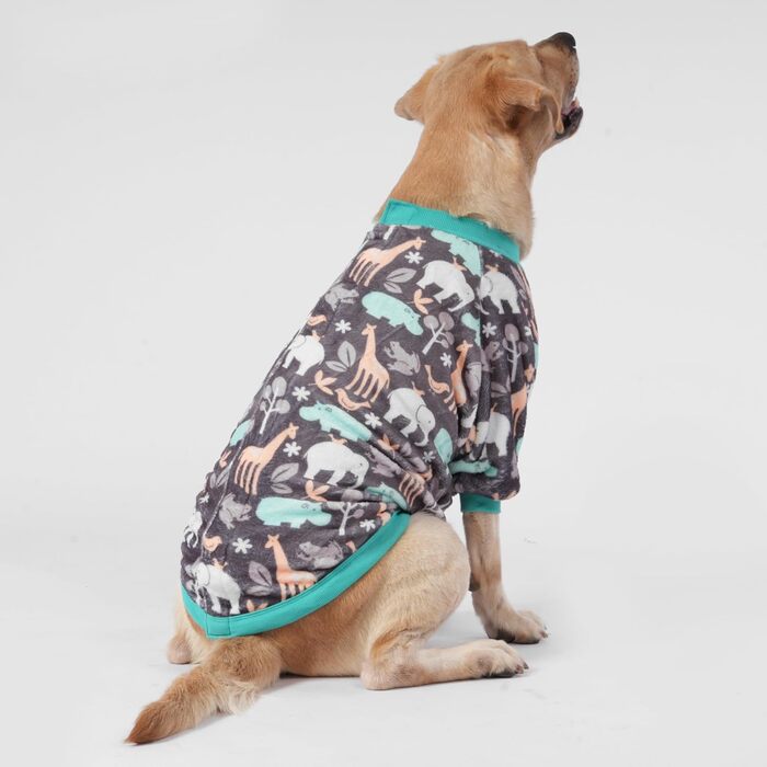 Світер LovinPet для великих порід собак, легкий фланелевий одяг, дихаючий матеріал з принтом 'Бегемот-Зоо', синій, X-Large