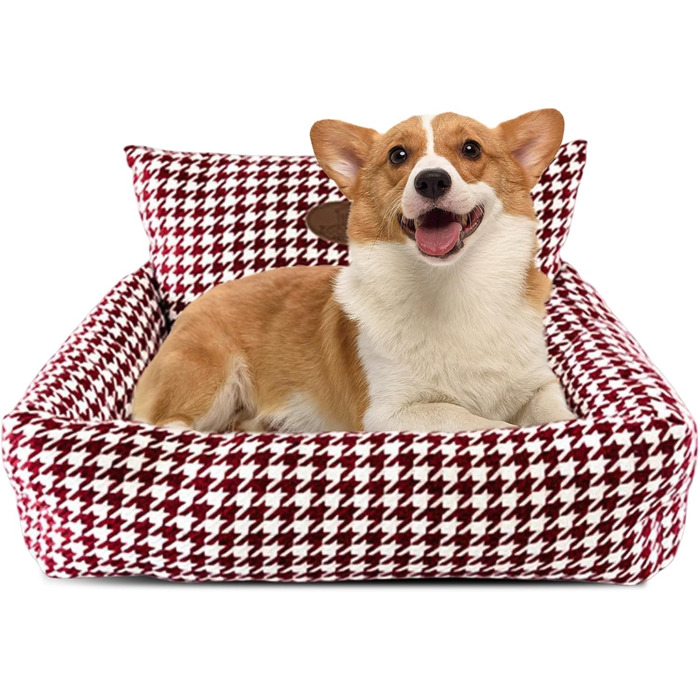 Ортопедичне ліжко для собак PETCUTE, кошик для собак, миється, нековзне, супер м'яке ліжко для домашніх тварин з знімним подушкою, кошик для собак та великих котів та собак, Коричневий (S, Бордовий)