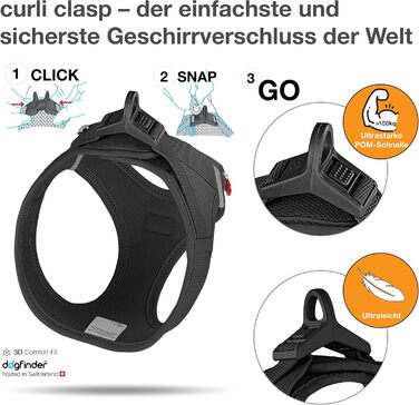 Шлейка для собак Curli Clasp Air-Mesh чорного кольору, розмір M