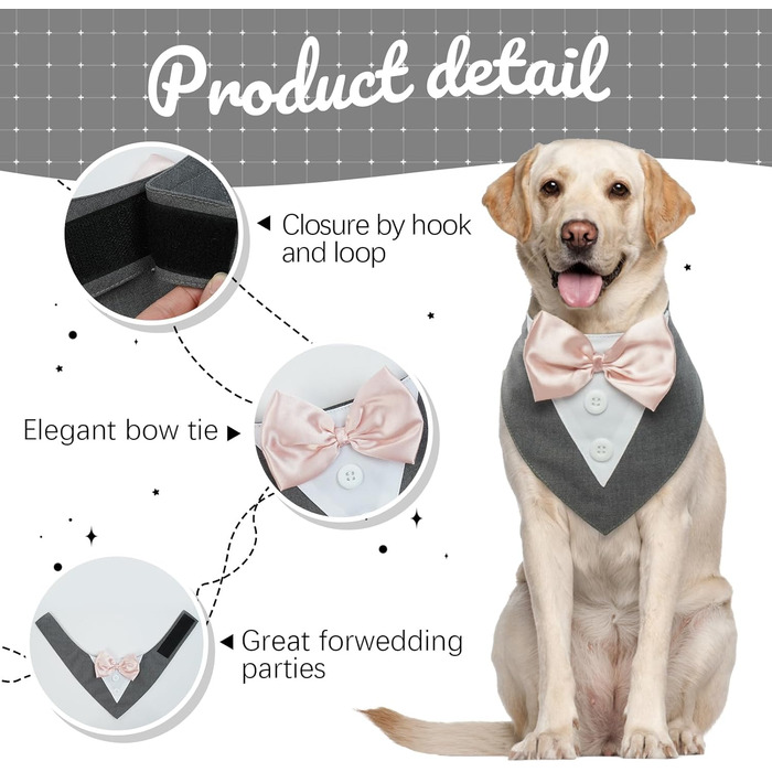 Нашийник для собак Kuoser: святковий бандана, краватка для великих собак, сірий, розмір L