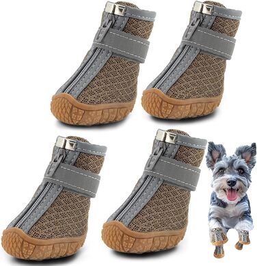 Чоботи для собак Hcpet: дихаючі, з світловідбиваючими ремінцями, для маленьких собак, непрослизькі, 4 шт., армійного кольору