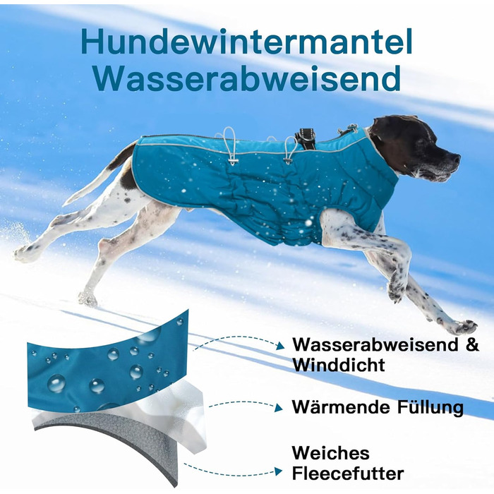 Водонепроникна куртка для собак на зиму, тепла флісова куртка для середніх собак, захист від бруду, для далматинців, зелено-блакитна, розмір L