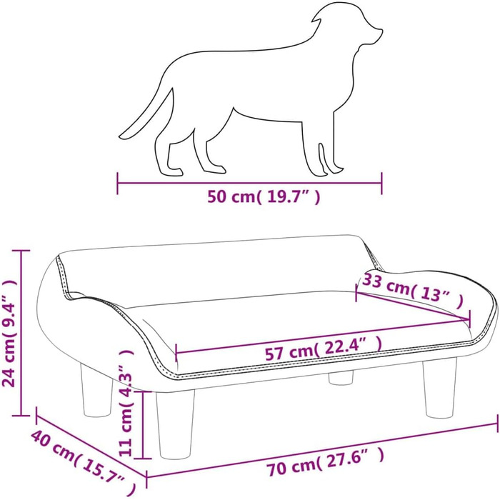М'яке ліжко для собак та котів з велюру, 70x40x24 см, темно-сірий колір