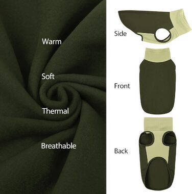 Пуловер для великих собак з флісу, ультрам'який, без рукавів, з високим коміром (M, обхват грудей: 42 см, зелений)