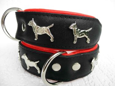 Шкіряний нашийник Bullterrier для собак, 33-41 см, 45 мм, чорний/коричневий/червоний