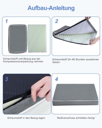 Ортопедичне ліжко для собак KSIIA, великі породи, 104x68x8 см, знімний матрац, миється, сіре