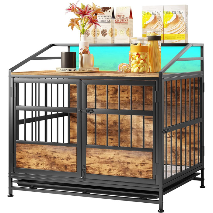 Клітка для собак FOUBAM з полицею для зберігання, столиком, велика/середня, чорна, 88x61x80 см