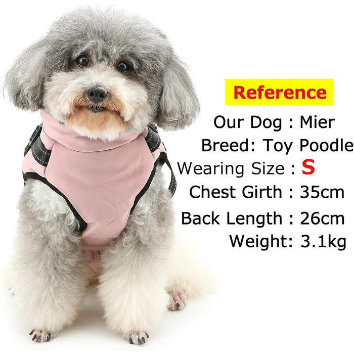 Зунеа Тепла куртка для собак маленьких порід, для цуценят з повідком, світловідбиваюча, регульована, на блискавці, рожева, XS/S