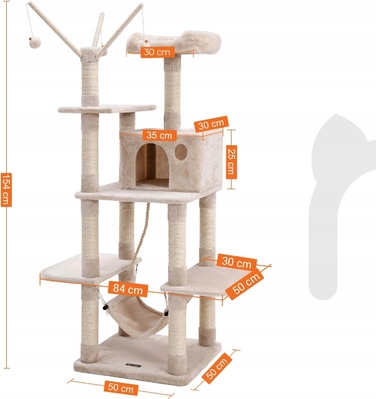 Великий когтеточка-будиночок для кота бежевого кольору з гамаком та сизалевою печеркою