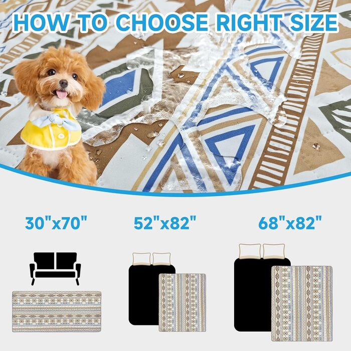 Водонепроникний двосторонній килимок для собак YOSEPATI, 178 x 76 см, бежевий з візерунком медальйон, для собак, котів, дітей, зручний для диванів та меблів, легко миється