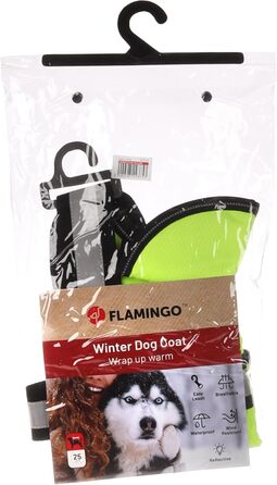 Зимовий теплий нашийник для собак Flamingo Eisbär Fluo, жовтий, XS – поліестер, водо- та вітронепроникний, з світловідбиваючими смугами