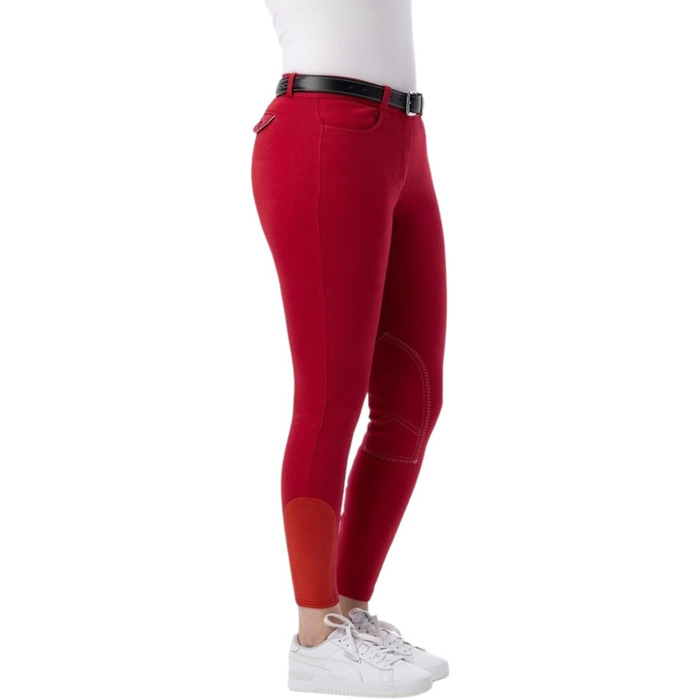 Верхні штани для їзди на конях Riding World Alexandrie для жінок та дітей | Еластичні штани з накладкою на колінах | з кишенями спереду | Легінси для верхової їзди в шести кольорах | Одяг для верхової їзди розмір 104-176 та 32-44, Зелений (38, Червоний)