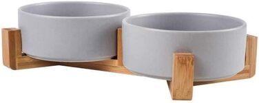 Керамічна миска для собак і котів з бамбукового підставки 2 шт. 600 мл (сірий)