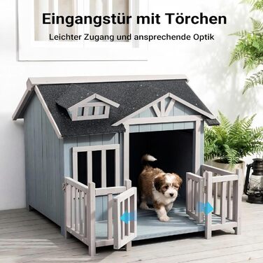 Будиночок для собаки Wiltec Luxus XL 93,5x77,5x70 см сіро-білий, дерев'яний з верандою для вулиці