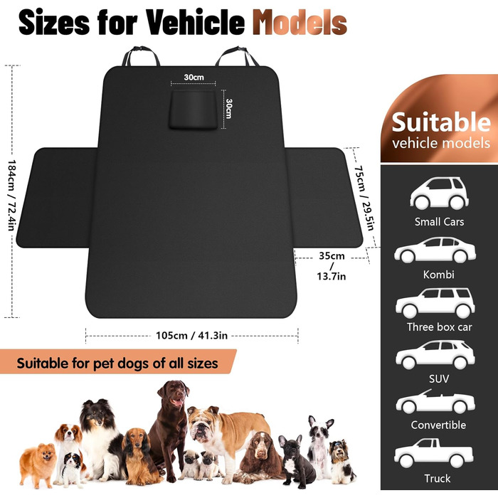 Захист для багажника автомобіля від бруду для собак AiQInu з боковинами та захистом краю завантаження, універсальний килимок для багажника автомобіля для собак, водонепроникний, неслизький, стійкий до подряпин, підходить для автомобілів, універсалів, міні