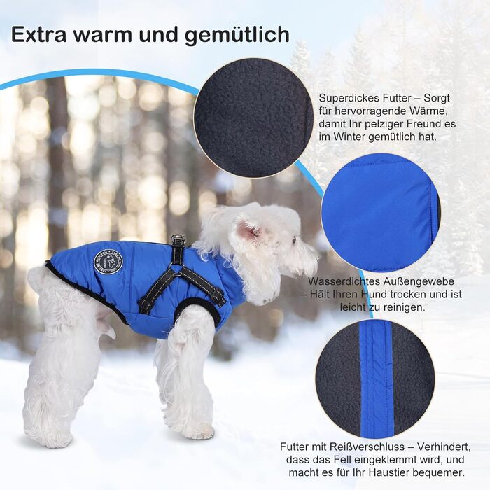 Зимова куртка для собак з начосом та жінним поясом (XL, блакитна)