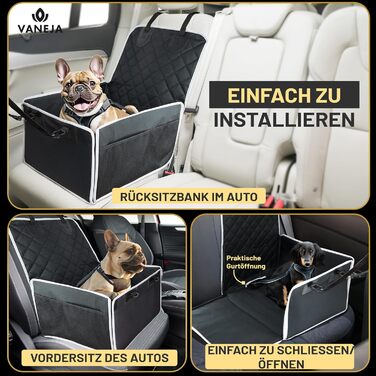 Автокрісло для собак VANEJA: безпечне та зручне автокрісло для маленьких собак, чорного кольору, з водонепроникним кошиком та фіксаторами, TÜV-сертифіковане