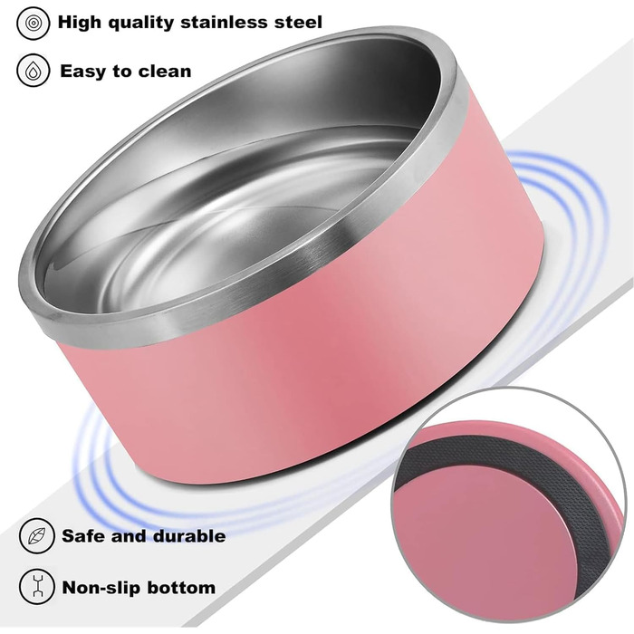 Персоналізований миска для собак та котів - нержавіюча сталева годівниця з іменем, протиковзна миска для собак та котів, поїльник для води (рожевий)