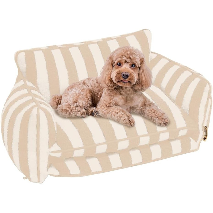Крісло-лежанка для собак, лежанка для тварин, миється, м'яке ліжко для собак, крісло-диван для собак (M-65x40x30cm, бежево-смугасте)