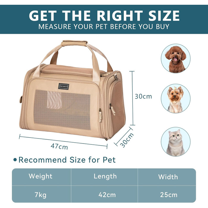 Складана переноска для собак і котів Petsfit, м'яка розширювана сумка для транспортування з регульованим плечовим ременем, розмір M, колір хакі