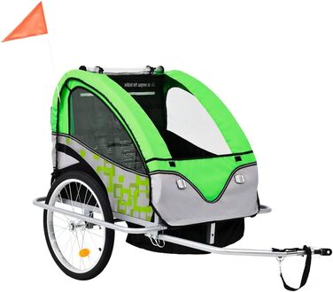 Причіп для собак та дітей 2-в-1: велосипедний причіп та візок, зелено-сірий. Для покупок, подорожей, велопрогулянок. Швидкий монтаж