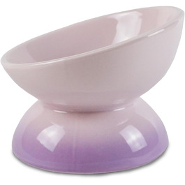 Підвищений годівниця для котів з кераміки, нахилений миска для води або корму, порцеляна, без стресу, запобігання зворотному потоку, придатний для миття в посудомийній машині та мікрохвильовій печі, колір лаванди з градієнтом