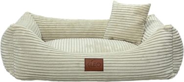 Лежак для собак Leo4dog Cord, знімний та праний чохол, бежевий, XL 115x90 см – м'яке ліжко для малих, середніх і великих собак