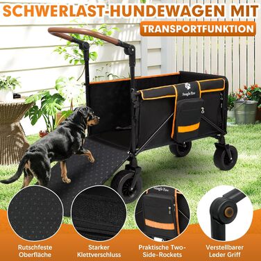 Візок для собак Snagle Paw з заднім люком та рампою, великий, складний, для великих та середніх собак, з регульованою ручкою та стоянковим гальмом, 4 колеса для прогулянок, джоггінгу, подорожей, до 90 кг, чорний/помаранчевий