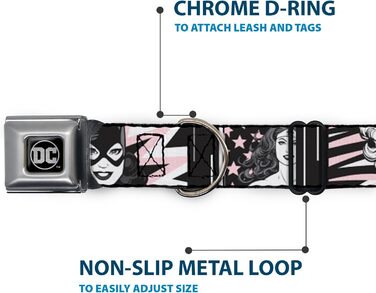 Нашийник для собак з пряжкою, мотив Бетмена, ланцюгові зв'язки, 33-45,7 см, ширина 3,8 см (Рожевий, Білий)