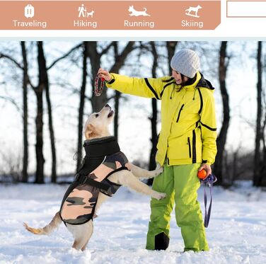 Водонепроникний зимовий теплий одяг для собак - куртка для маленьких, середніх та великих собак. Теплий одяг для собак з безпечними світловідбиваючими смугами для Лабрадорів, Чихуахуа, Французьких бульдогів. Зелений камуфляж