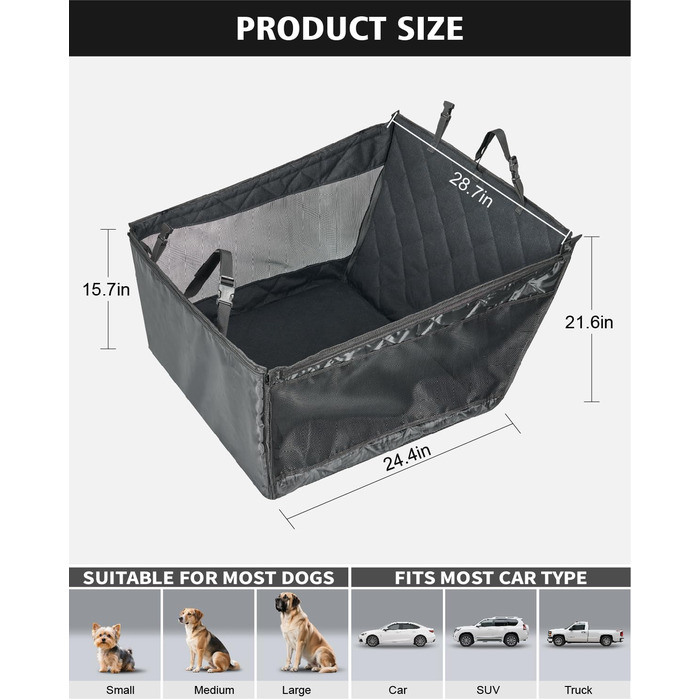 Захисний чохол на автокрісло для собак великих порід, жорстка підкладка, розширення заднього сидіння, водовідштовхуючий, антиковзний, для авто/SUV