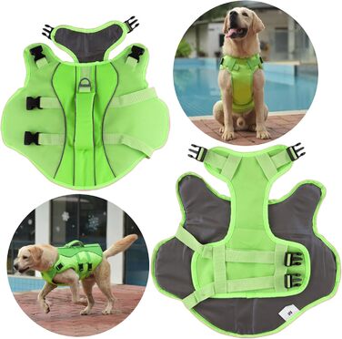 Жилет для плавання собак великий, безпечний жилет для собак, для плавання та катання на човнах, світловідбиваючий жилет для цуценят з високою плавучістю та ручкою для рятування, регульований розмір Large (Обхват грудей: 19.7-29.5 дюймів) (Large (Обхват гр