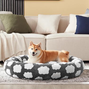 Кругле ліжко для собак JOEJOY Donut, сіре, велике (36x36x10 см), ортопедичне, знімний чохол, антиковзаюча основа