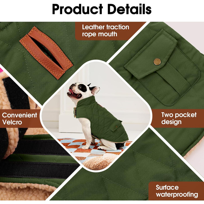 Зимовий теплий одяг для собак: куртка з флісу, підходить для чихуахуа та такс, з отвором для повідка, зелена, XS