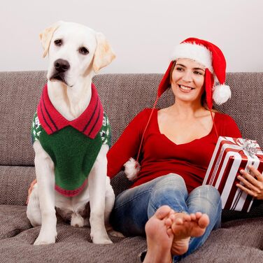 Світер для собак KONVINIT з різдвяним дизайном (олень, сніжинки, ялинка). Теплий різдвяний костюм для собак, зелений, XXL (71 см обхват грудей)